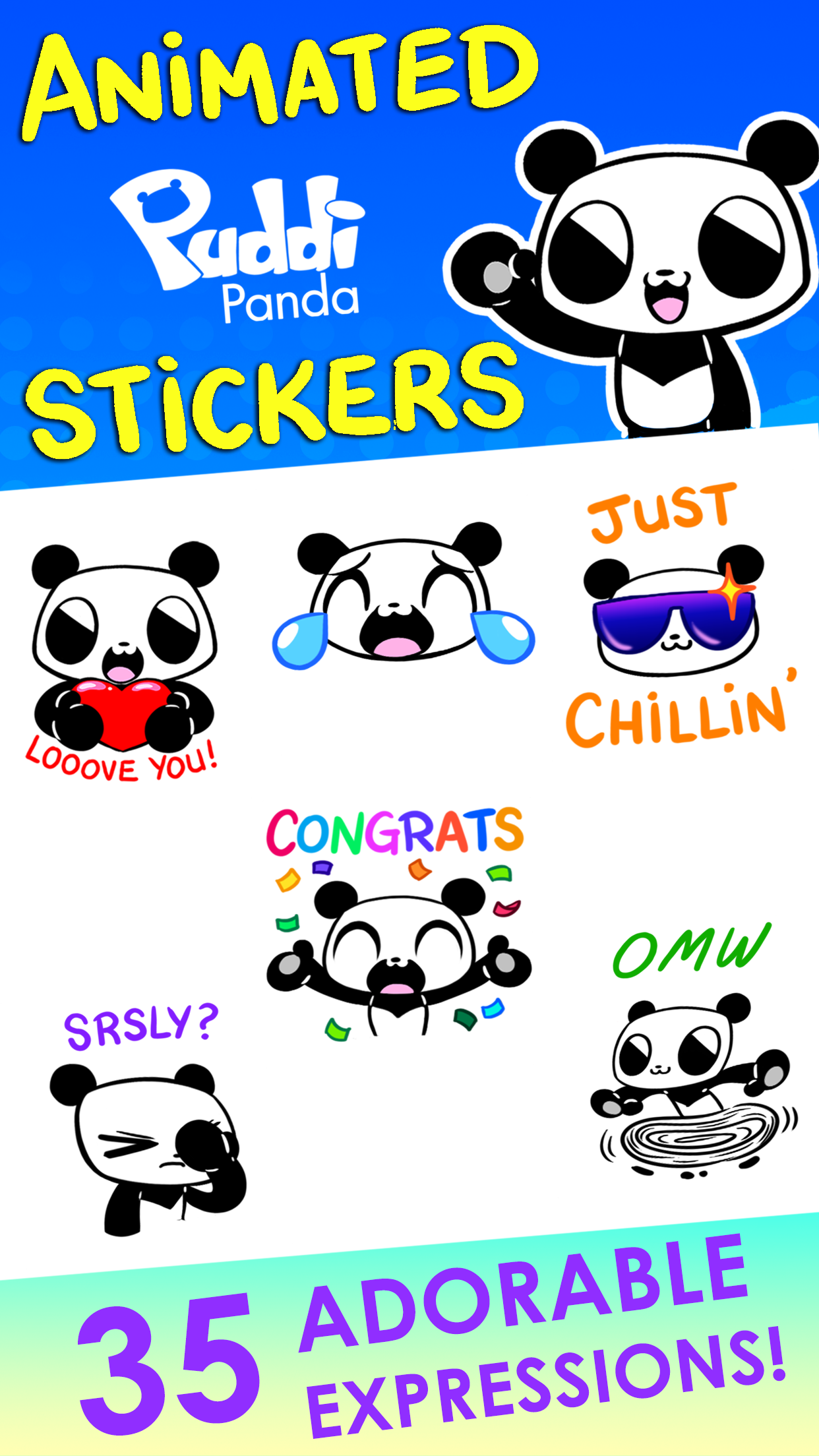 Animated Puddi 
						Panda Stickers screenshot. 35 adorable expressions!