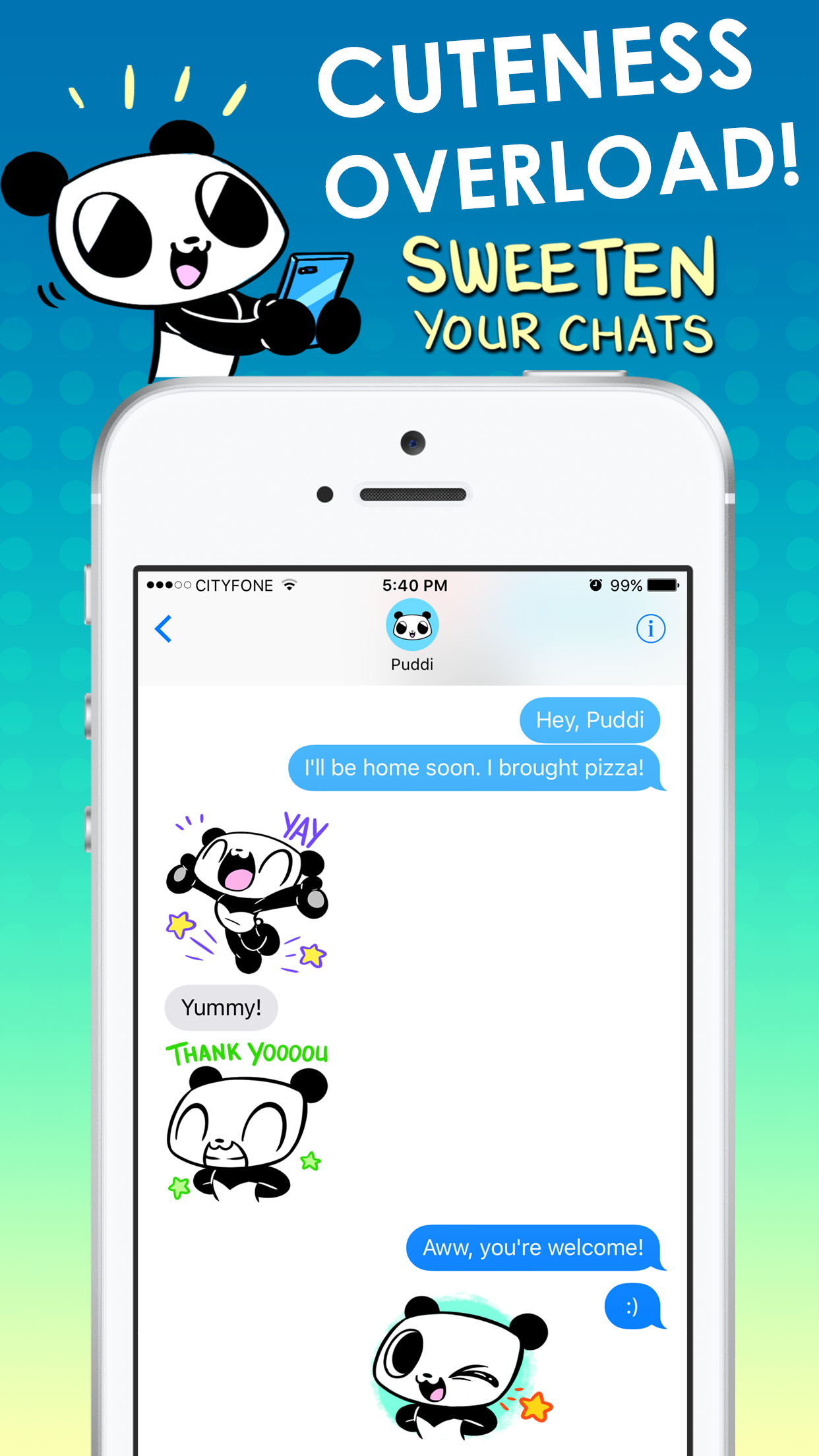 Animated Puddi 
						Panda Stickers screenshot. Sweeten your chats with animated Puddi Panda stickers!