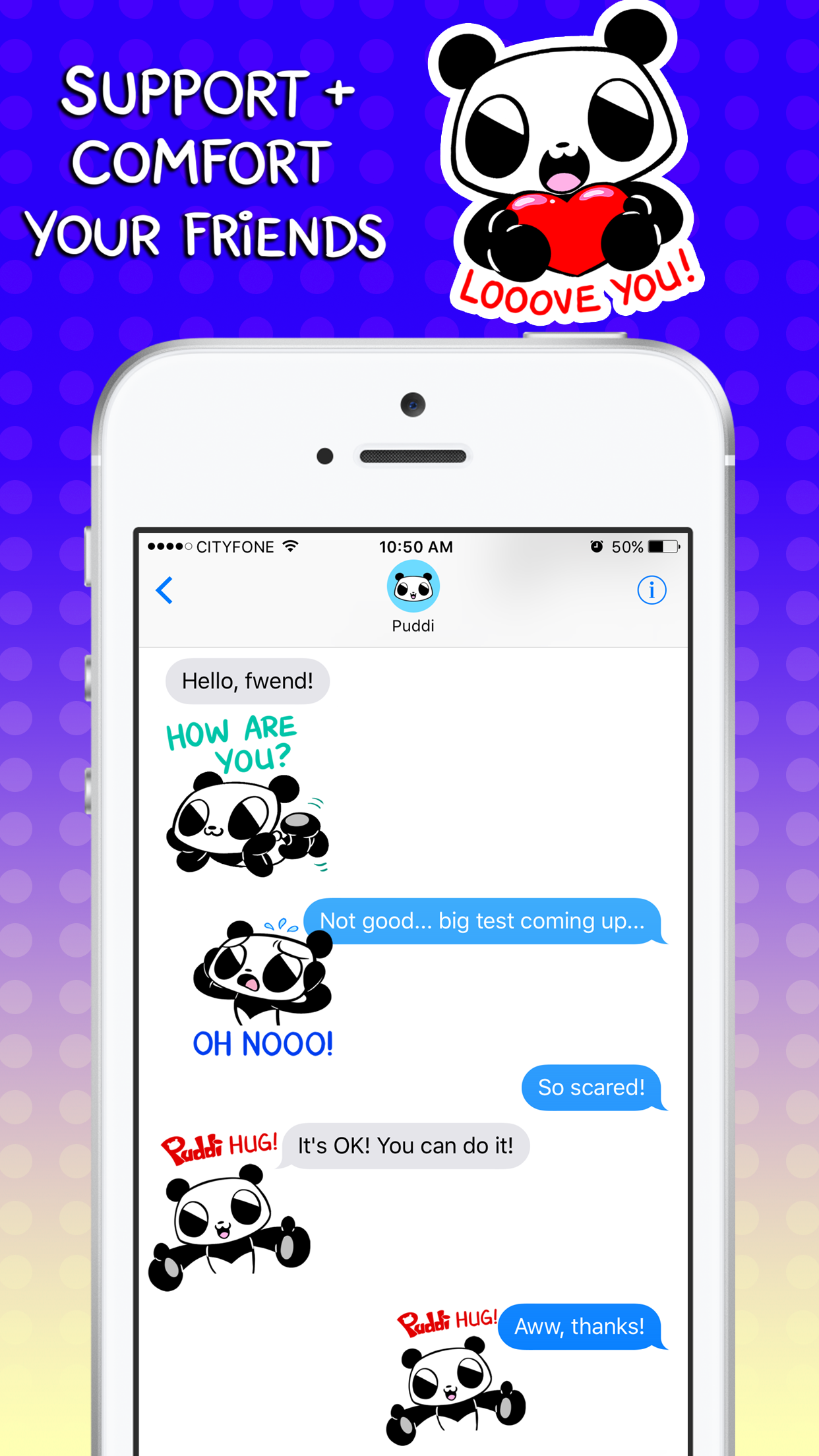 Animated Puddi 
						Panda Stickers screenshot. Support and comfort your friends with animated Puddi Panda 
						stickers